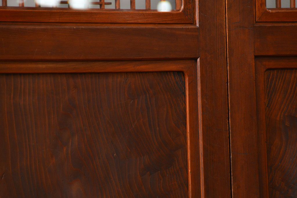 古民具・骨董 モダンな和紙貼り 組子帯戸 4枚セット (ガラス戸、和風建具、ガラス帯戸)