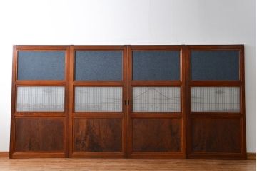 古民具・骨董 モダンな和紙貼り 組子帯戸 4枚セット (ガラス戸、和風建具、ガラス帯戸)