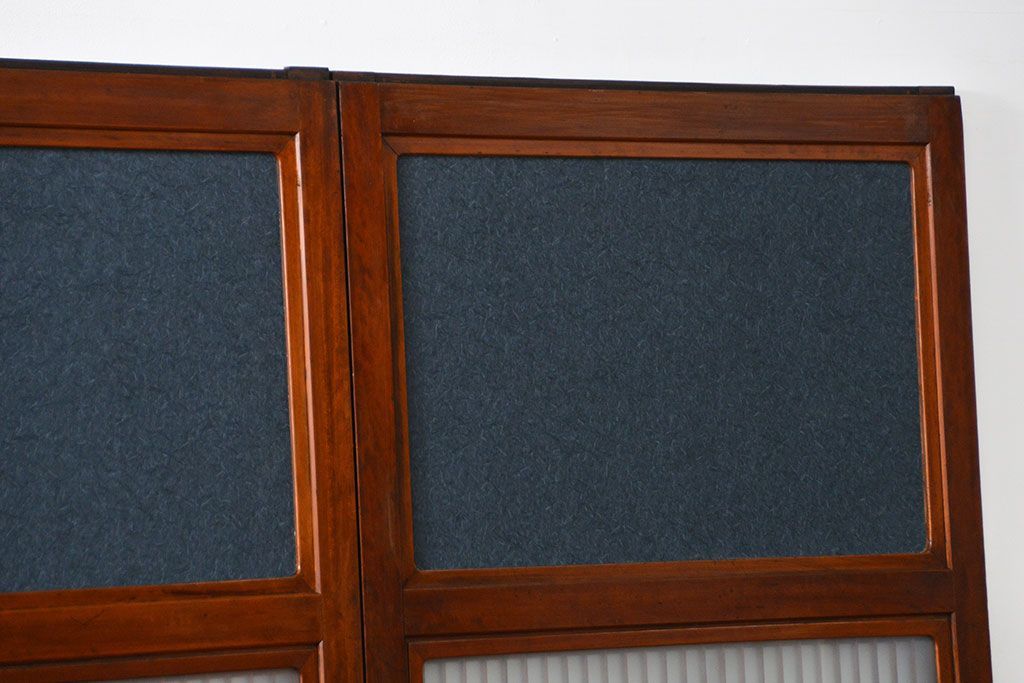 古民具・骨董 モダンな和紙貼り 組子帯戸 4枚セット (ガラス戸、和風建具、ガラス帯戸)