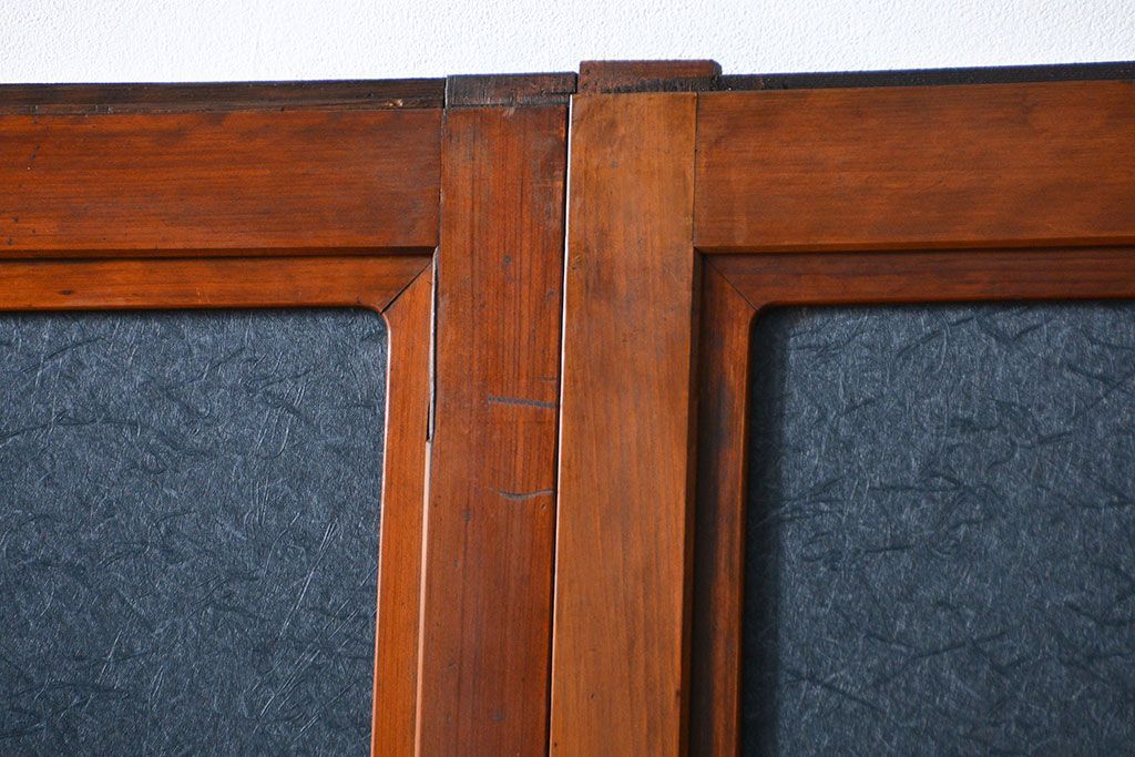 古民具・骨董 モダンな和紙貼り 組子帯戸 4枚セット (ガラス戸、和風建具、ガラス帯戸)