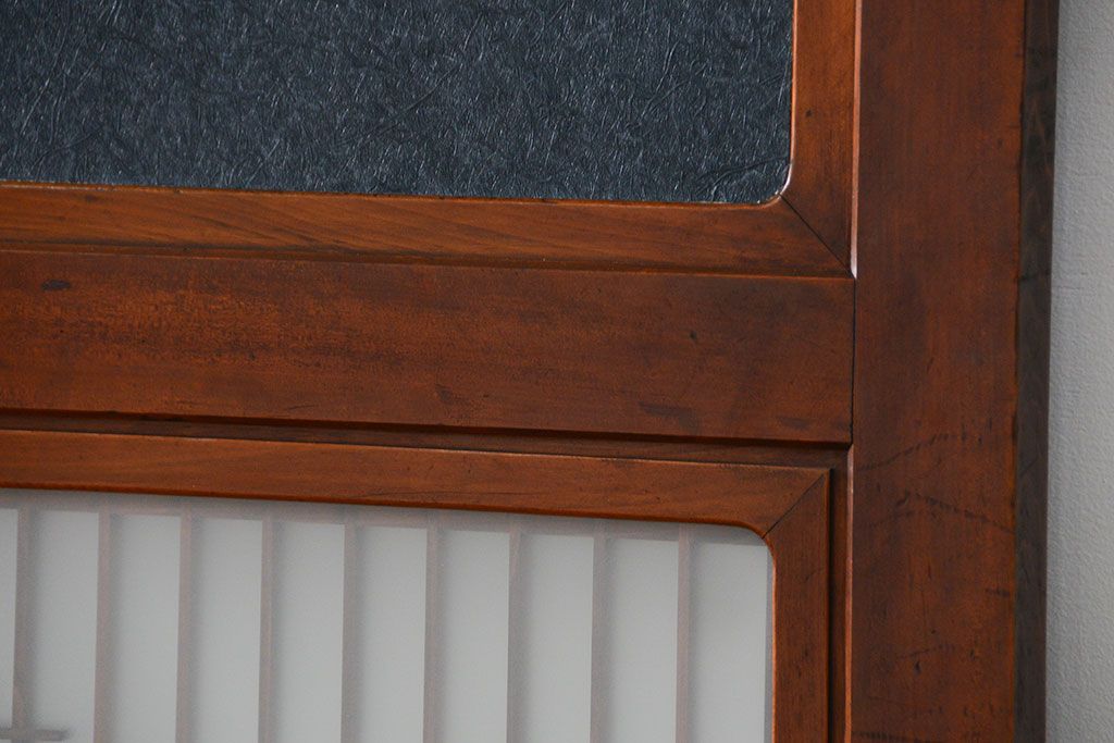 古民具・骨董 モダンな和紙貼り 組子帯戸 4枚セット (ガラス戸、和風建具、ガラス帯戸)