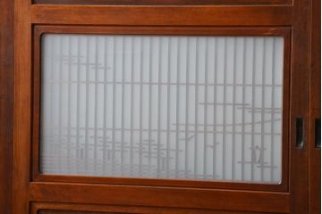 古民具・骨董 モダンな和紙貼り 組子帯戸 4枚セット (ガラス戸、和風建具、ガラス帯戸)