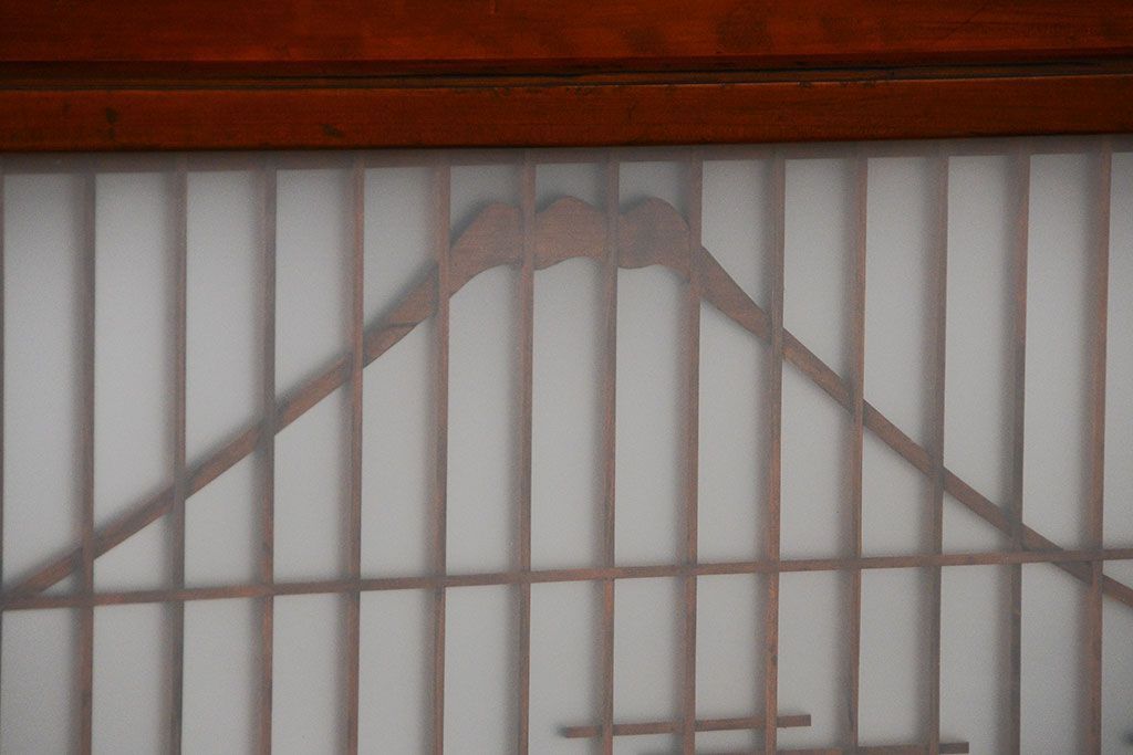 古民具・骨董 モダンな和紙貼り 組子帯戸 4枚セット (ガラス戸、和風建具、ガラス帯戸)