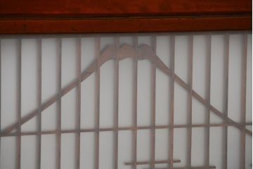 古民具・骨董 モダンな和紙貼り 組子帯戸 4枚セット (ガラス戸、和風建具、ガラス帯戸)