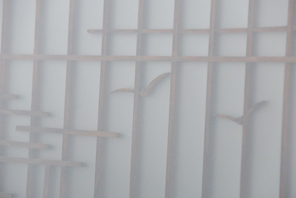 古民具・骨董 モダンな和紙貼り 組子帯戸 4枚セット (ガラス戸、和風建具、ガラス帯戸)