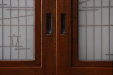 古民具・骨董 モダンな和紙貼り 組子帯戸 4枚セット (ガラス戸、和風建具、ガラス帯戸)