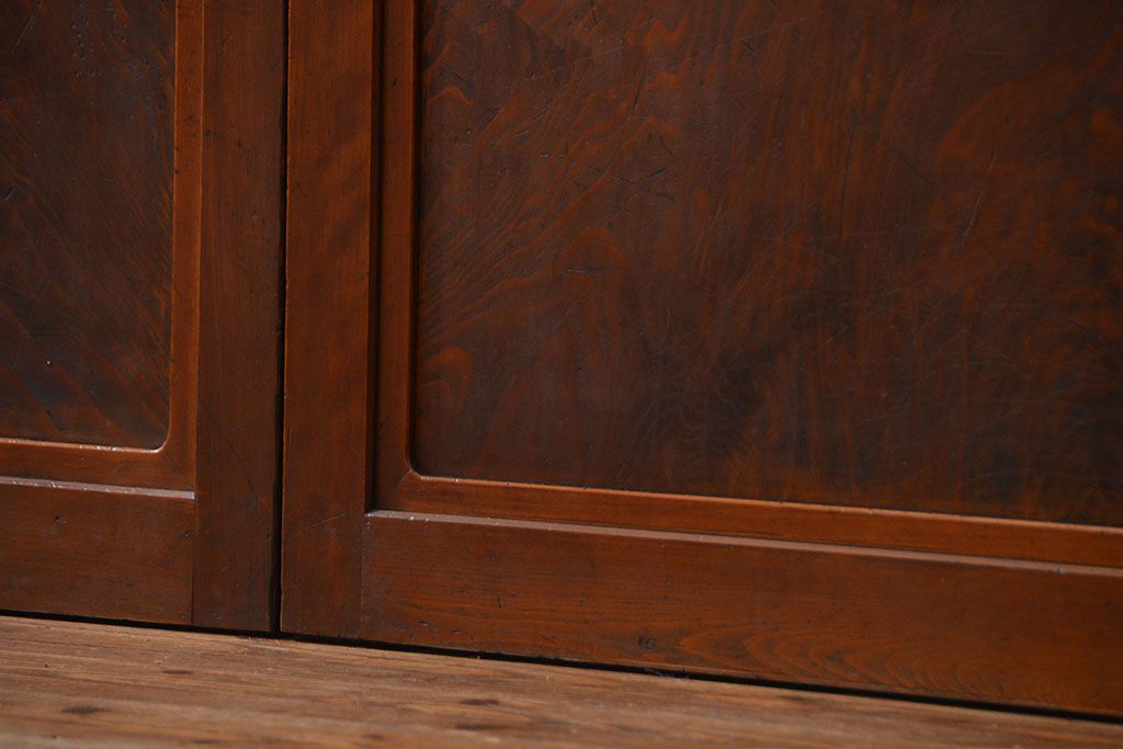 古民具・骨董 モダンな和紙貼り 組子帯戸 4枚セット (ガラス戸、和風建具、ガラス帯戸)