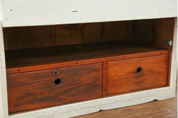 アンティーク家具　アンティークペイント 上開戸の引き出し付き収納棚(ローボード)