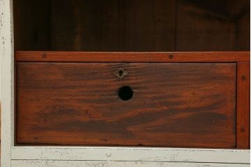 アンティーク家具　アンティークペイント 上開戸の引き出し付き収納棚(ローボード)