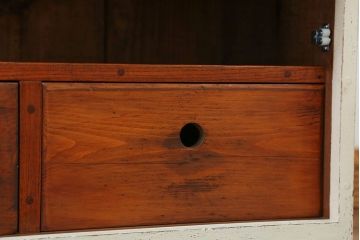 アンティーク家具　アンティークペイント 上開戸の引き出し付き収納棚(ローボード)