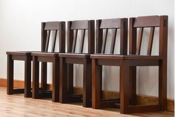 中古 杢目の美しいニレ材 重厚な囲炉裏ダイニングテーブルとダイニングチェア4脚セット