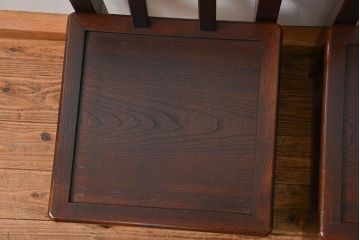 中古 杢目の美しいニレ材 重厚な囲炉裏ダイニングテーブルとダイニングチェア4脚セット