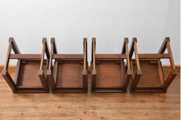 中古 杢目の美しいニレ材 重厚な囲炉裏ダイニングテーブルとダイニングチェア4脚セット