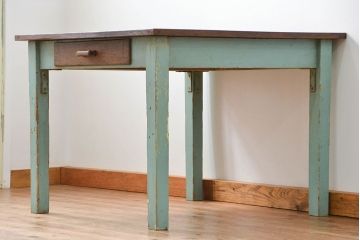 アンティーク家具　フランスアンティーク　古いペイントの引き出し付きテーブル(机、在宅ワーク、在宅用デスク)