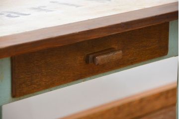 アンティーク家具　フランスアンティーク　古いペイントの引き出し付きテーブル(机、在宅ワーク、在宅用デスク)