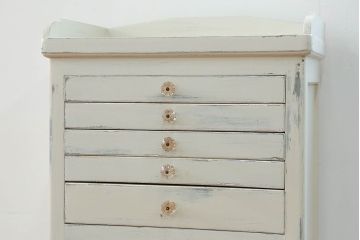 アンティーク家具　アンティークペイント ガラスの取っ手付き ダイヤガラスデンタルキャビネット(1)(収納棚、ケビント)