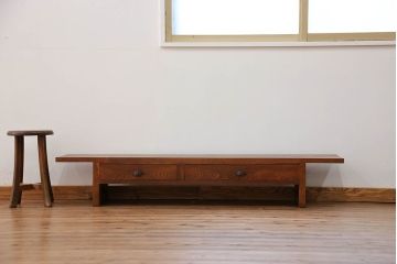 アンティーク家具　アンティーク 古い木の引き出し付き裁ち板(テレビボード、ローボード)