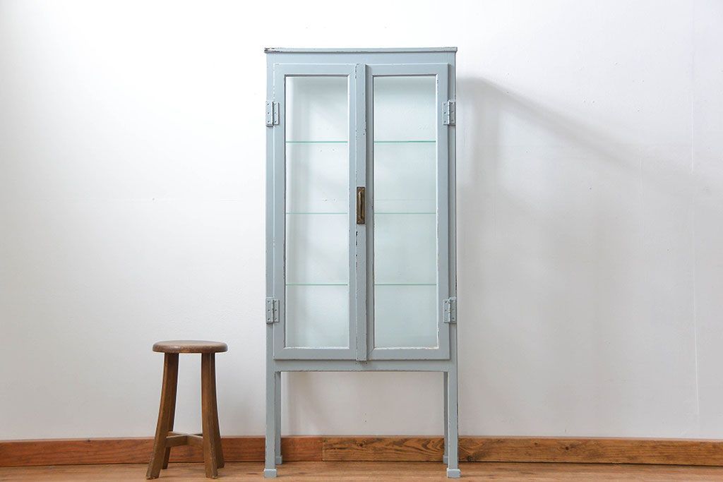 アンティーク家具　アンティークペイント 六面ガラスケビント(ガラスケース、ショーケース)