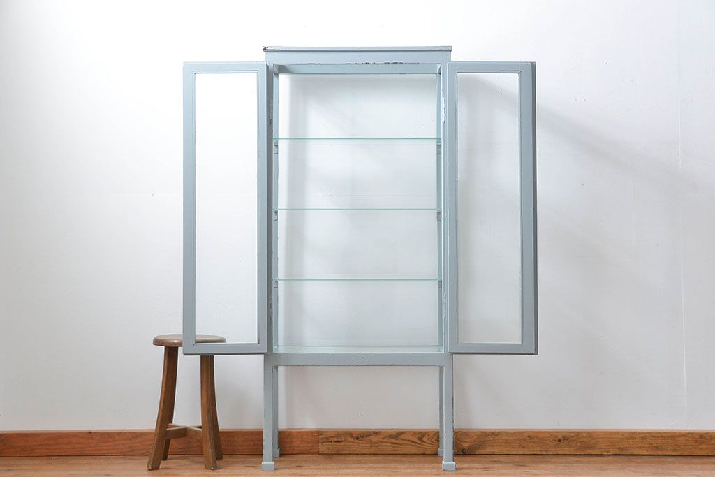 アンティーク家具　アンティークペイント 六面ガラスケビント(ガラスケース、ショーケース)