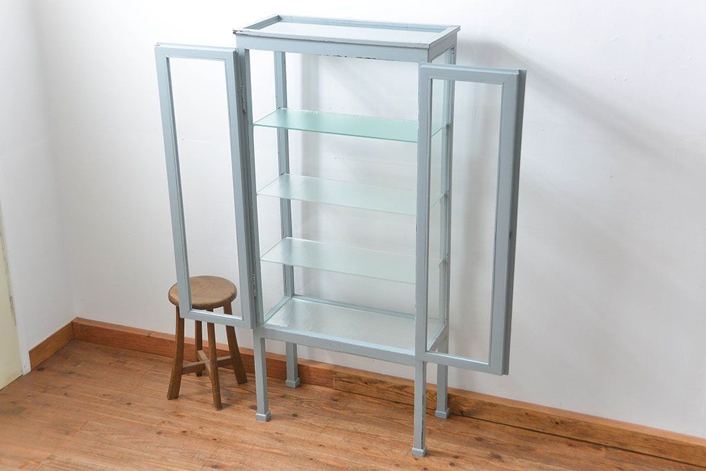 アンティーク家具　アンティークペイント 六面ガラスケビント(ガラスケース、ショーケース)