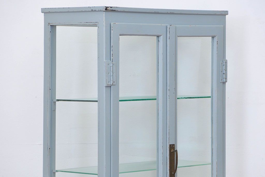 アンティーク家具　アンティークペイント 六面ガラスケビント(ガラスケース、ショーケース)