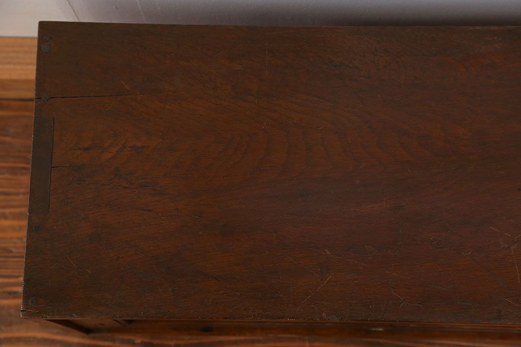 アンティーク家具　アンティーク 古いナラ材の上開き戸卓上本棚(書類棚、収納棚)