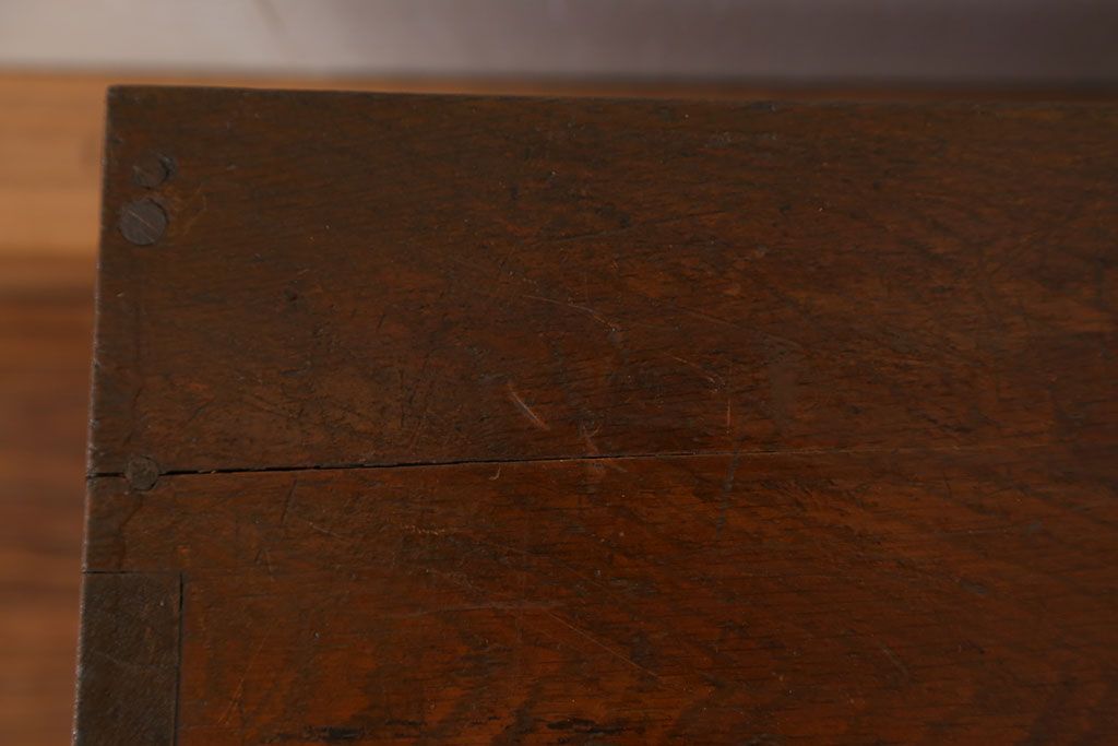 アンティーク家具　アンティーク 古いナラ材の上開き戸卓上本棚(書類棚、収納棚)