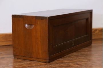 アンティーク家具　アンティーク 古いナラ材の上開き戸卓上本棚(書類棚、収納棚)