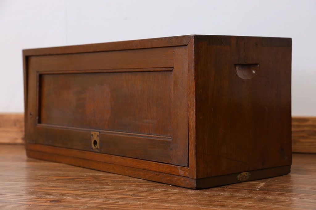 アンティーク家具　アンティーク 古いナラ材の上開き戸卓上本棚(書類棚、収納棚)