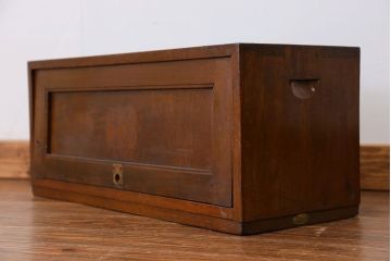 アンティーク家具　アンティーク 古いナラ材の上開き戸卓上本棚(書類棚、収納棚)