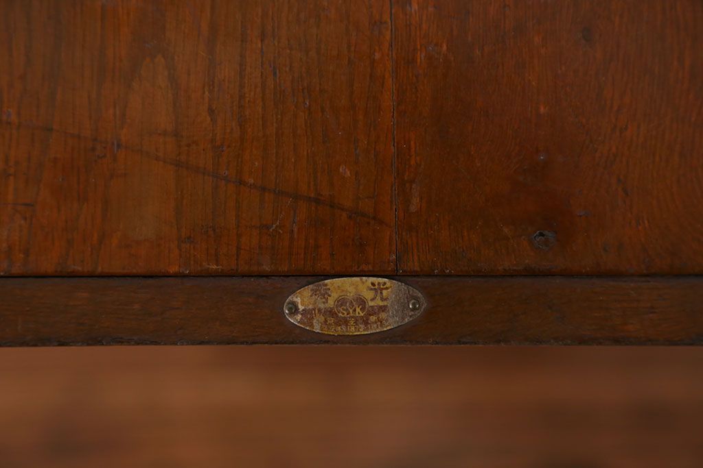 アンティーク家具　アンティーク 古いナラ材の上開き戸卓上本棚(書類棚、収納棚)