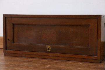 アンティーク家具　アンティーク 古いナラ材の上開き戸卓上本棚(書類棚、収納棚)