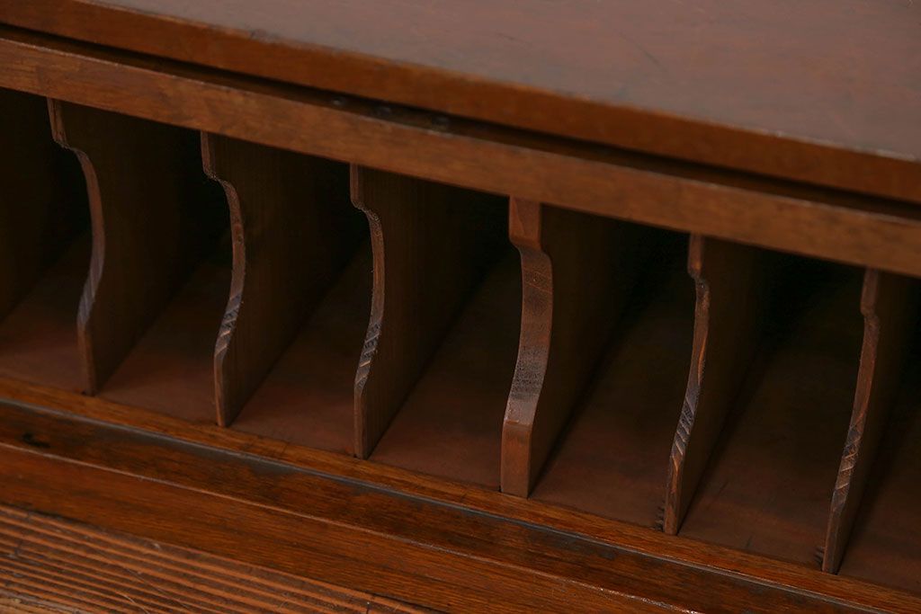 アンティーク家具　アンティーク 古いナラ材の上開き戸卓上本棚(書類棚、収納棚)