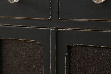 アンティーク家具　アンティークペイント ガラスの取っ手付き ダイヤガラスデンタルキャビネット(3)(収納棚、ケビント)