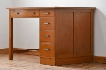 レトロ家具　昭和レトロ シンプルな片袖机(作業台、テーブル)