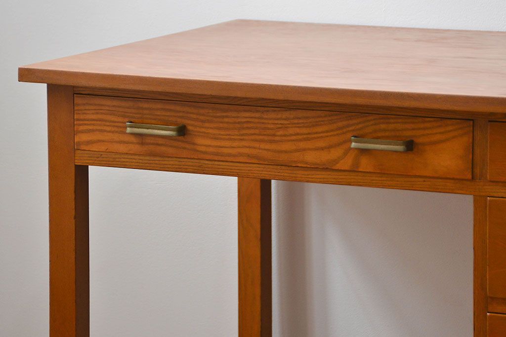 レトロ家具　昭和レトロ シンプルな片袖机(作業台、テーブル)