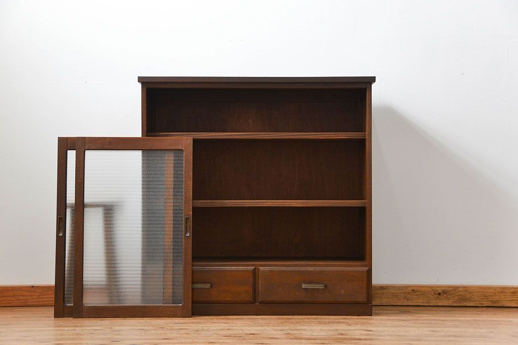 アンティーク家具　銀モールガラス入りのアンティーク収納棚(キャビネット、戸棚)