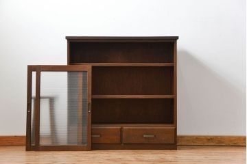 アンティーク家具　銀モールガラス入りのアンティーク収納棚(キャビネット、戸棚)