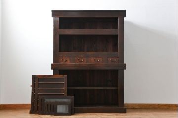 アンティーク家具　アンティーク 結霜ガラス入り!モダンな四尺水屋箪笥(食器棚、茶箪笥)