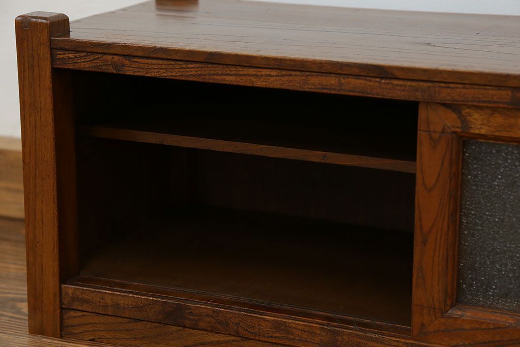 アンティーク家具　アンティーク ダイヤガラス入りの置き床(置床、ローボード、テレビボード)