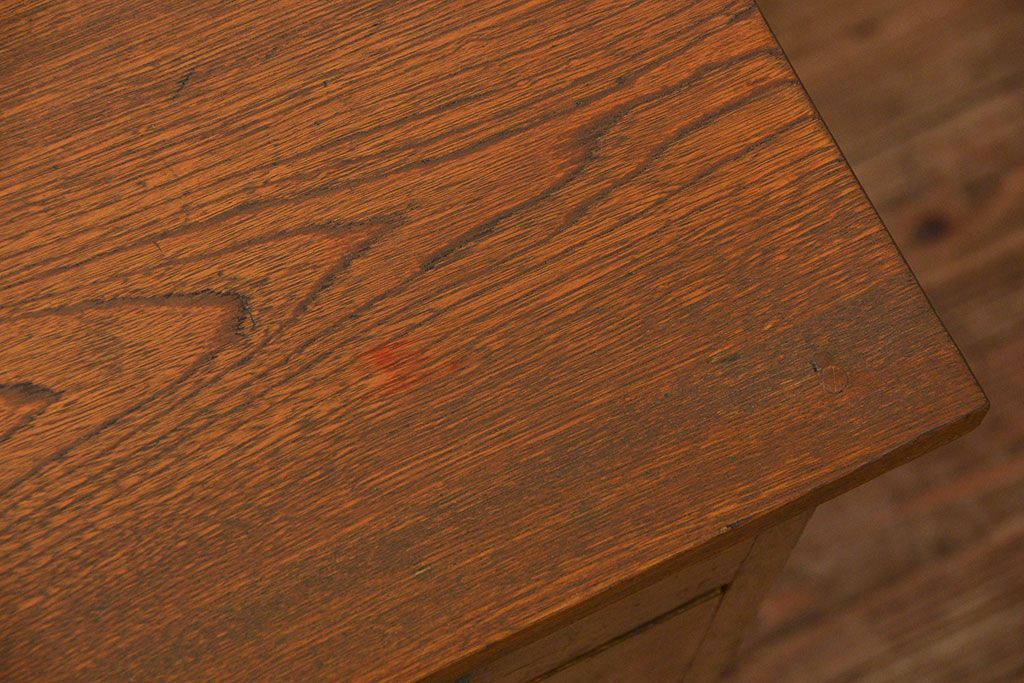 アンティーク家具　アンティーク 古いナラ材の重厚な片袖机(デスク)