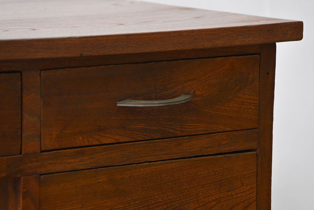 アンティーク家具　アンティーク 古いナラ材の重厚な片袖机(デスク)