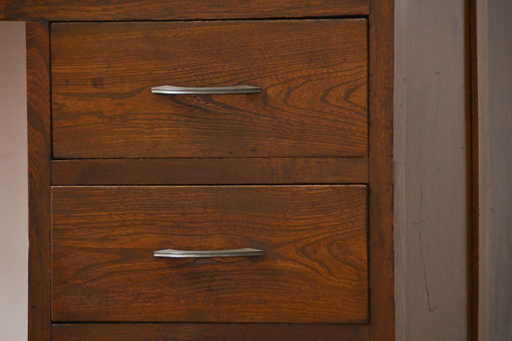 アンティーク家具　アンティーク 古いナラ材の重厚な片袖机(デスク)