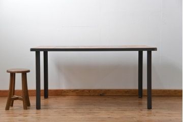 ラフジュ工房オリジナル 古材天板の重厚な鉄脚ダイニングテーブル(作業台)