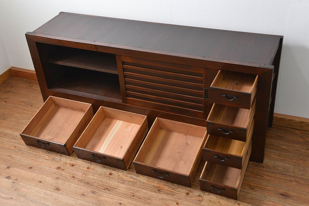 アンティーク家具　アンティーク 昇り引き出し付きの収納箪笥サイドボード(水屋箪笥)