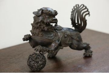 明治〜大正 古銅獅子香炉(古美術置物)(R-014339)