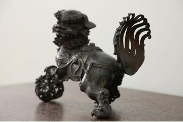 明治〜大正 古銅獅子香炉(古美術置物)(R-014339)