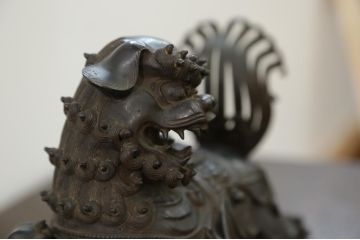 明治〜大正 古銅獅子香炉(古美術置物)(R-014339)