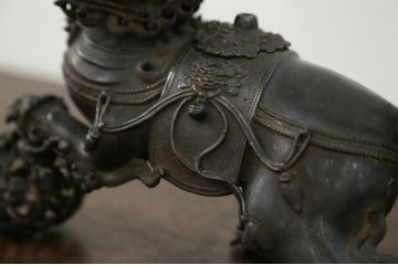 明治〜大正 古銅獅子香炉(古美術置物)(R-014339)