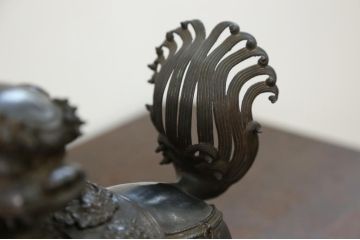 明治〜大正 古銅獅子香炉(古美術置物)(R-014339)